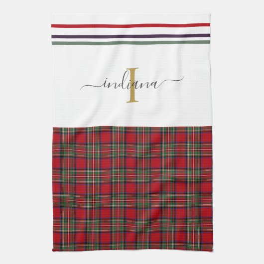 Monogram Script Kariert Tartan Stewart Rustic Geschirrtuch (Vertikal)