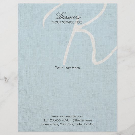 Monogram Script Light Blue Imitats Linen Broschüre (Vorne)