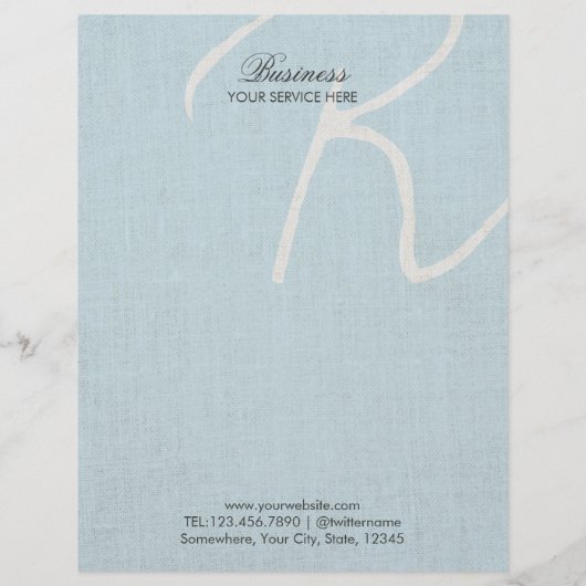 Monogram Script Light Blue Imitats Linen Broschüre (Hinten)