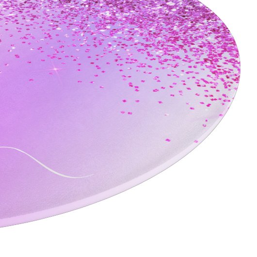 Monogram Script Lila Black Glitzer Girenname Schneidebrett (Ecke)