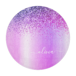 Monogram Script Lila Black Glitzer Girenname Schneidebrett