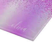Monogram Script Lila Glitzer Girenname Schneidebrett (Ecke)