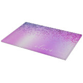 Monogram Script Lila Glitzer Girenname Schneidebrett (Ecke)