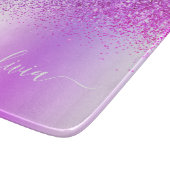 Monogram Script Lila Glitzer Girenname Schneidebrett (Ecke)