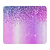 Monogram Script Lila Glitzer Girenname Schneidebrett (Vorderseite)