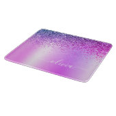 Monogram Script Lila Glitzer Girenname Schneidebrett (Ecke)