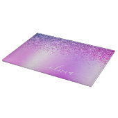 Monogram Script Lila Glitzer Girenname Schneidebrett (Ecke)