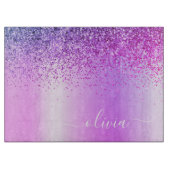 Monogram Script Lila Glitzer Girenname Schneidebrett (Vorderseite)