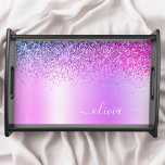 Monogram Script Lila Glitzer Girenname Serviertablett<br><div class="desc">Lila Imitate Foil Metallic Sparkle Glitzer gebürstete Metal Monogram Name Place Serviertablett. Dies macht den perfekten Abschluss,  Geburtstag,  Hochzeit,  Brautparty,  Jubiläum,  Babydusche oder Junggeselinnen-Abschied Geschenk für jemanden,  die Lieben glamourösen Luxus und schicke Stile.</div>