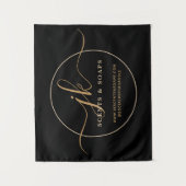Monogram Script Logo Black Gold Sign Wandteppich (Vorderseite)