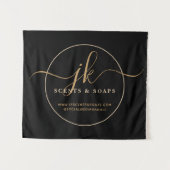 Monogram Script Logo Black Gold Sign Wandteppich (Vorderseite (Horizontal))
