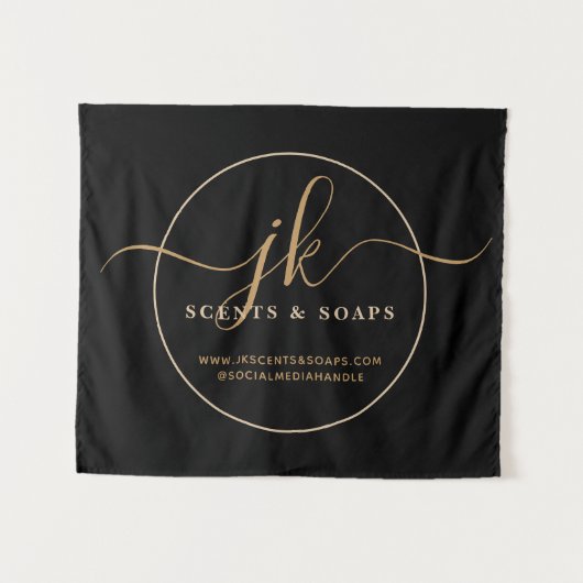 Monogram Script Logo Black Gold Sign Wandteppich (Vorderseite (Horizontal))