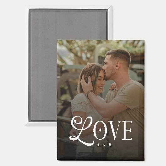 Monogram Script Love Custom Engaged Couples Photo Magnet (Vorderseite/Rückseite)
