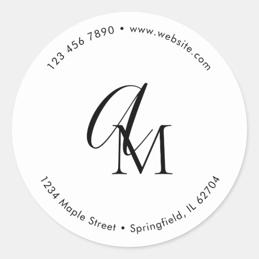 Monogram Script Marketing White Runder Aufkleber (Vorderseite)