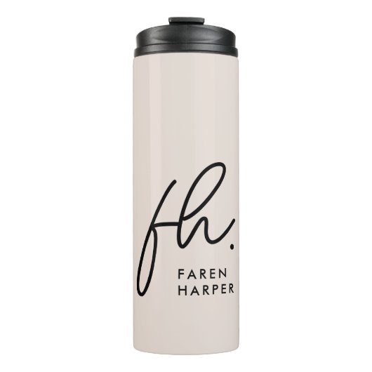 Monogram Script Modern Stylish Simple Blush Pink Thermosbecher (Vorderseite)
