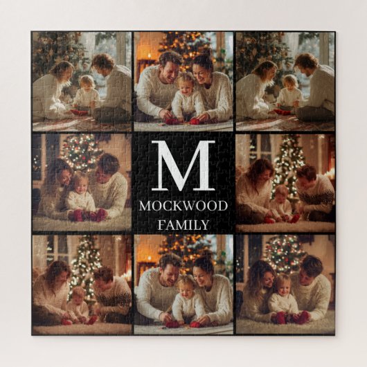 Monogram Script Multi Photo Family Gift Puzzle (Vertikal)
