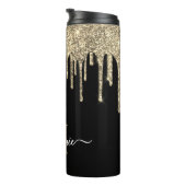 Monogram Script Name Black and Gold Glitzer Tropfe Thermosbecher (Nach rechts gedreht)