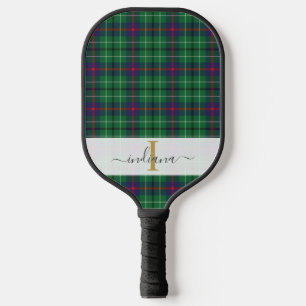 Monogram Script Name Classic Plaid Green Tartan Pickleball Schläger