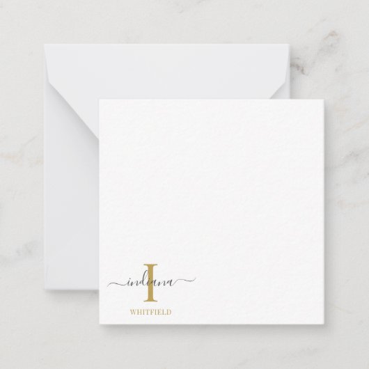 Monogram Script Name Initial Gold Gray Modern Mitteilungskarte (Vorderseite)