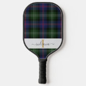 Monogram Script Name Kariert Green Lila Tartan Pickleball Schläger (Rückseite)