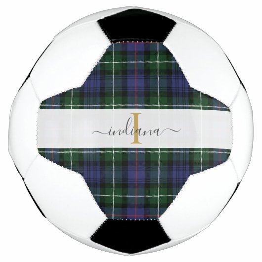 Monogram Script Name Kariert Lila Green Tartan Fußball (Vorderseite)