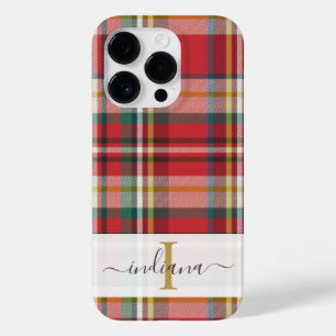 Monogram Script Name Kariert Red Pattern Rustic Case-Mate iPhone 14 Pro Hülle