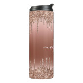 Monogram Script Name Rose Gold Glitzer Tropfen Thermosbecher (Nach links gedreht)
