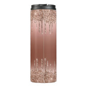 Monogram Script Name Rose Gold Glitzer Tropfen Thermosbecher (Rückseite)