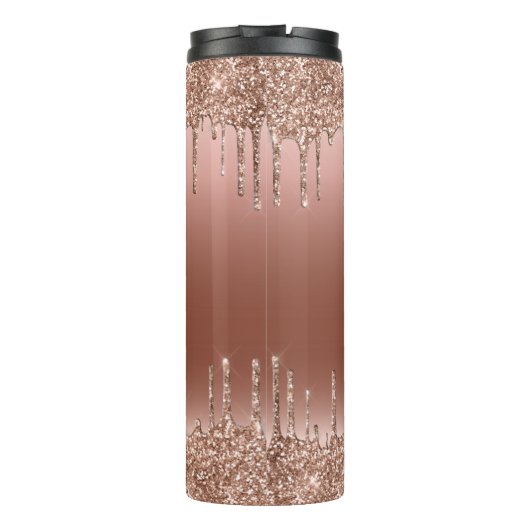 Monogram Script Name Rose Gold Glitzer Tropfen Thermosbecher (Rückseite)