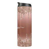 Monogram Script Name Rose Gold Glitzer Tropfen Thermosbecher (Nach rechts gedreht)