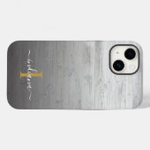 Monogram Script Name Rustic Printed Gray Wood Case-Mate iPhone Hülle (Rückseite (Horizontal))