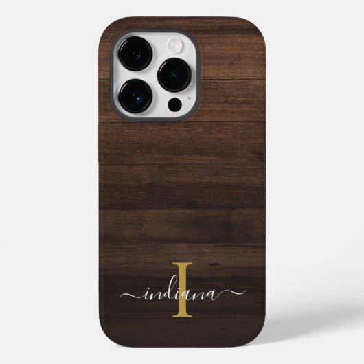 Monogram Script Name Rustic Printed Wood Case-Mate iPhone Hülle (Rückseite)