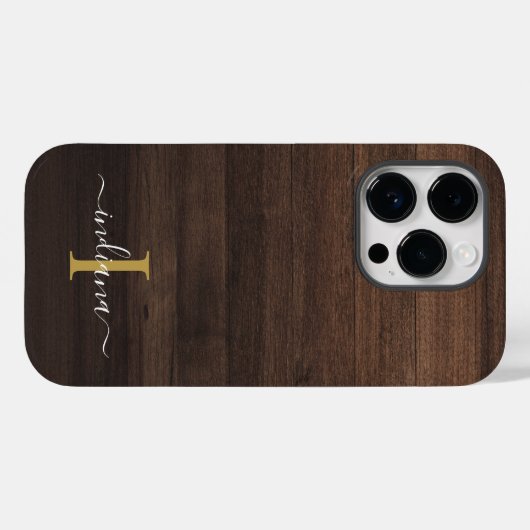 Monogram Script Name Rustic Printed Wood Case-Mate iPhone Hülle (Rückseite (Horizontal))