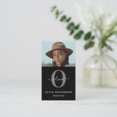 Monogram Script Name Schwarz-weiß Gray Job Vertika Visitenkarte (Stehend Vorderseite)