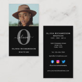 Monogram Script Name Schwarz-weiß Gray Job Vertika Visitenkarte (Vorne/Hinten)