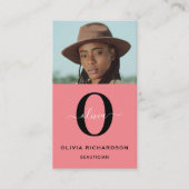 Monogram Script Name Schwarz-weiß Pink Job Vertika Visitenkarte (Vorderseite)