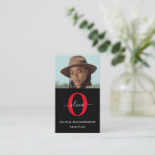 Monogram Script Name Schwarz-weiß Red Job Vertikal Visitenkarte (Stehend Vorderseite)