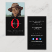 Monogram Script Name Schwarz-weiß Red Job Vertikal Visitenkarte (Vorne/Hinten)