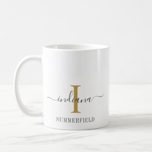 Monogram Script Name Stilistisch Gold Gray Minimal Kaffeetasse (Links)
