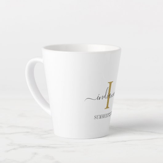 Monogram Script Name Stilistisch Gold Gray Minimal Milchtasse (Linke Ecke)
