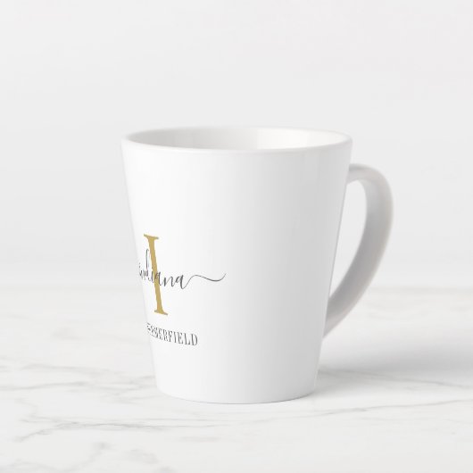 Monogram Script Name Stilistisch Gold Gray Minimal Milchtasse (Rechte Ecke)