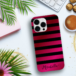 Monogram Script Name Stripes Pink und Black Case-Mate iPhone 14 Pro Max Hülle