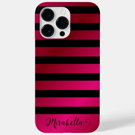 Monogram Script Name Stripes Pink und Black Case-Mate iPhone Hülle (Rückseite)