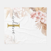 Monogram Script Pampas Grass Name Initial Palms Fleecedecke (Vorderseite (Horizontal))
