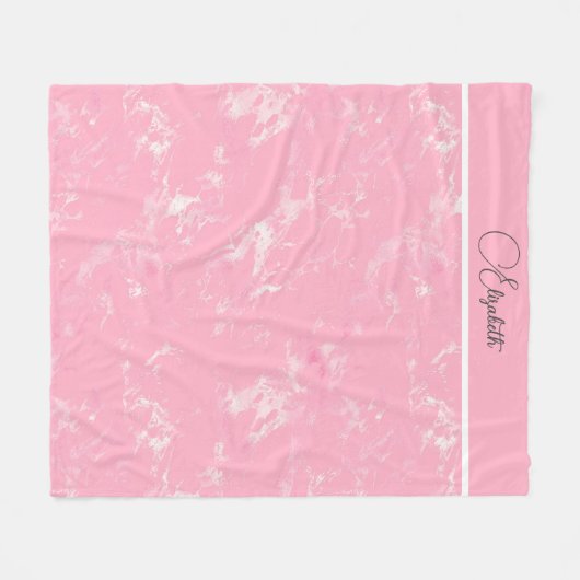 Monogram Script Pink White Gray Marble Trendy Fleecedecke (Vorderseite (Horizontal))