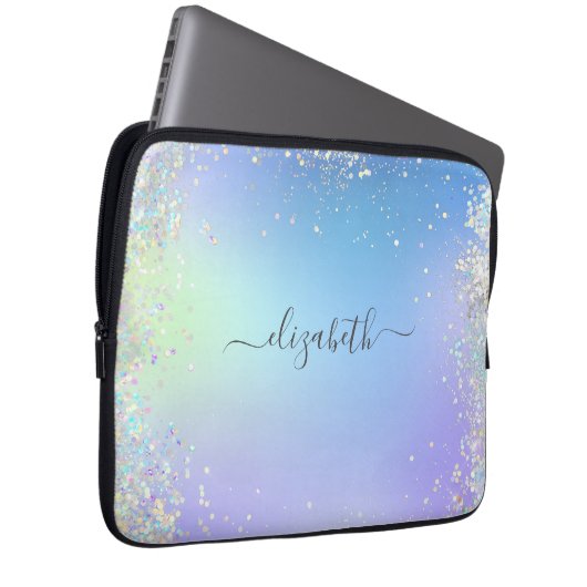 Monogram Script Rainbow Glitzern Blue Lila Laptopschutzhülle (Vorne Rechts)