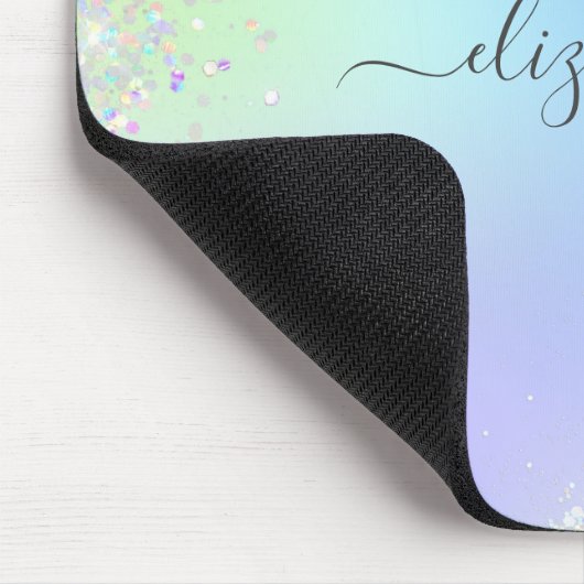 Monogram Script Rainbow Glitzern Blue Lila Mousepad (Ecke)