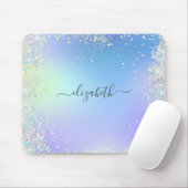 Monogram Script Rainbow Glitzern Blue Lila Mousepad (Mit Mouse)