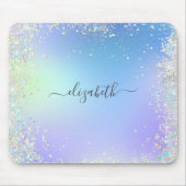 Monogram Script Rainbow Glitzern Blue Lila Mousepad (Vorne)