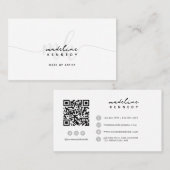 Monogram Script Schwarz-weiß Grau QR Code Visitenkarte (Vorne/Hinten)